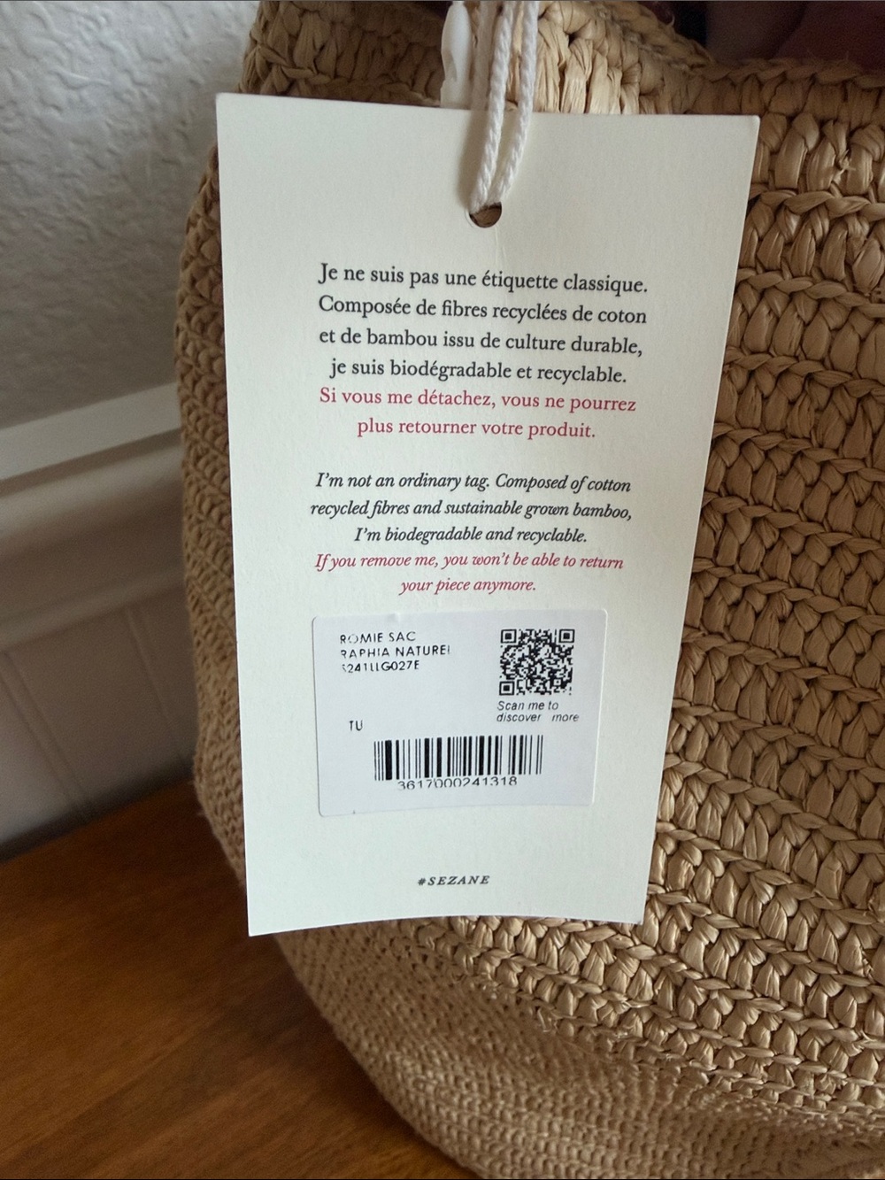 NWT Sézane ROMIE basket natural rafia - Picture 4 of 4